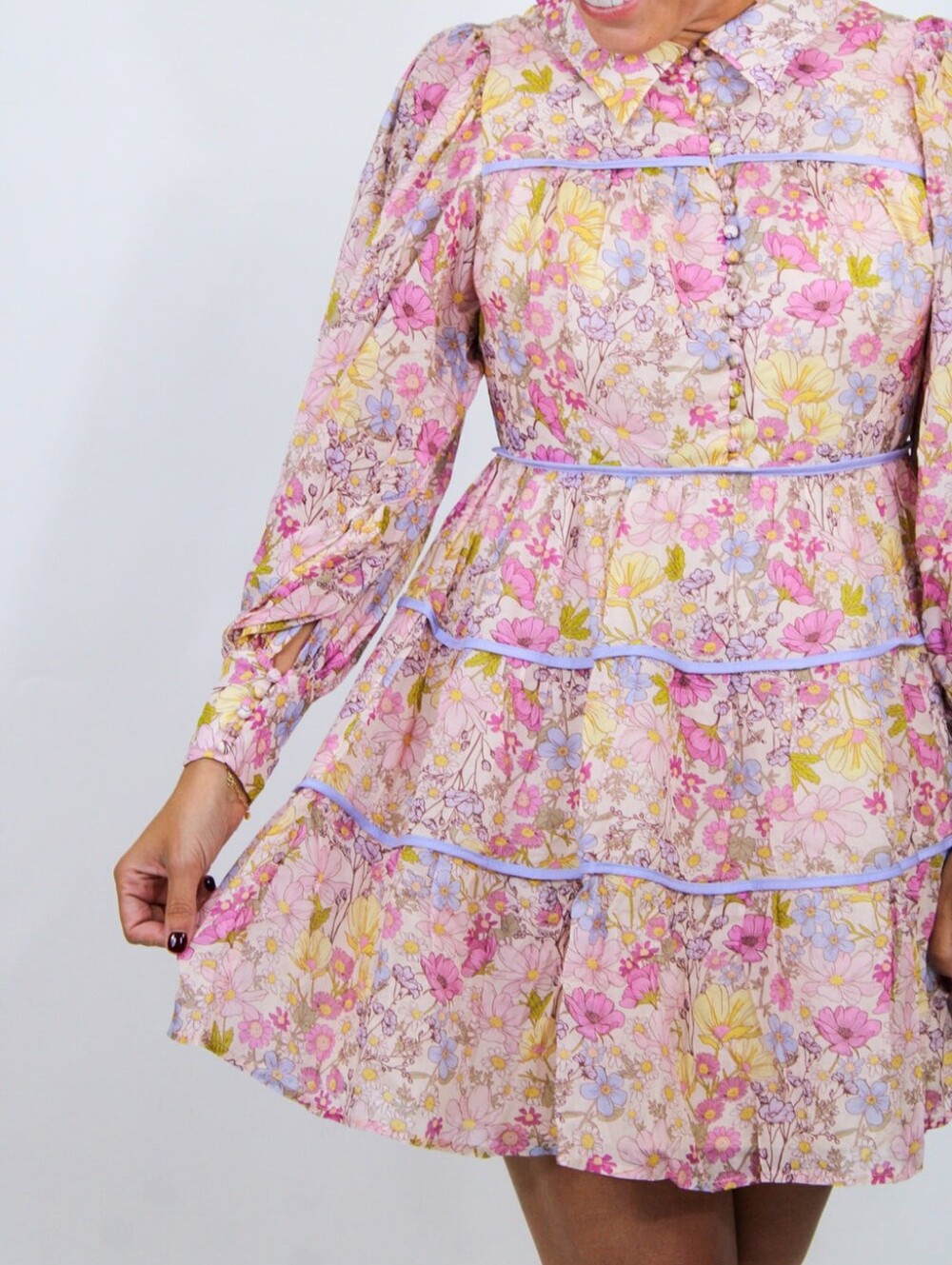 Aureum Basket Swing Mini Floral Tiered Dress Size Small Cottagecore Fairycore